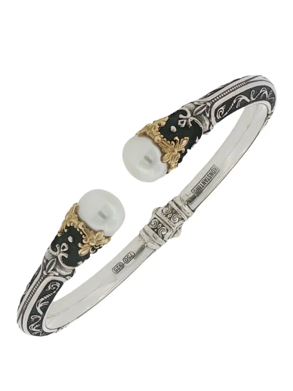 Konstantino 925 Sterling Silver 18K Gold Nemesis Cultured Pearl Bangle 7
